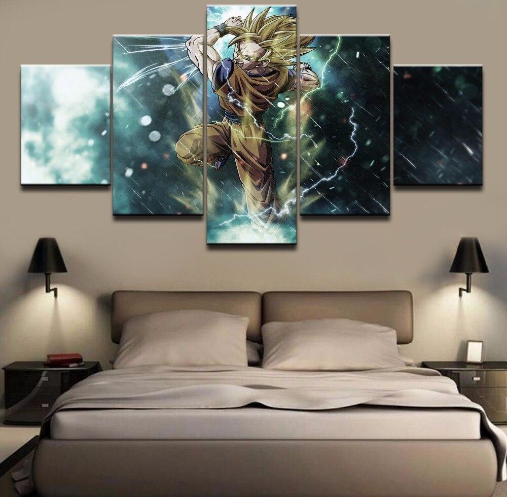 Dragon Ball - 5 Pieces Wall Art - Goku Super Saiyan 3 - Printed Wall Pictures Home Decor - Dragon Ball Poster - Dragon Ball Canvas