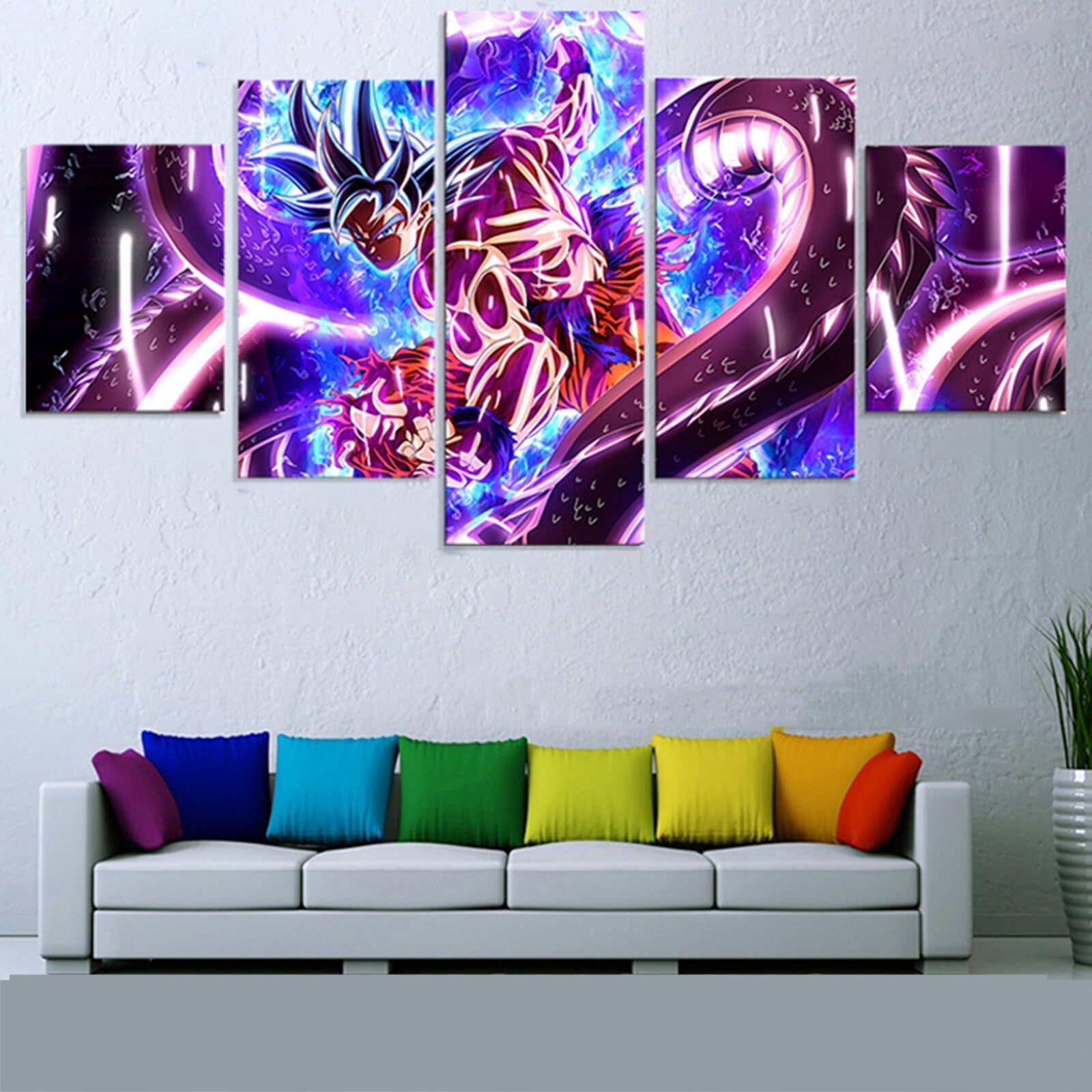 Dragon Ball - 5 Pieces Wall Art - Ultra Instinct Go Ku Figure - Printed Wall Pictures Home Decor - Dragon Ball Poster - Dragon Ball Canvas