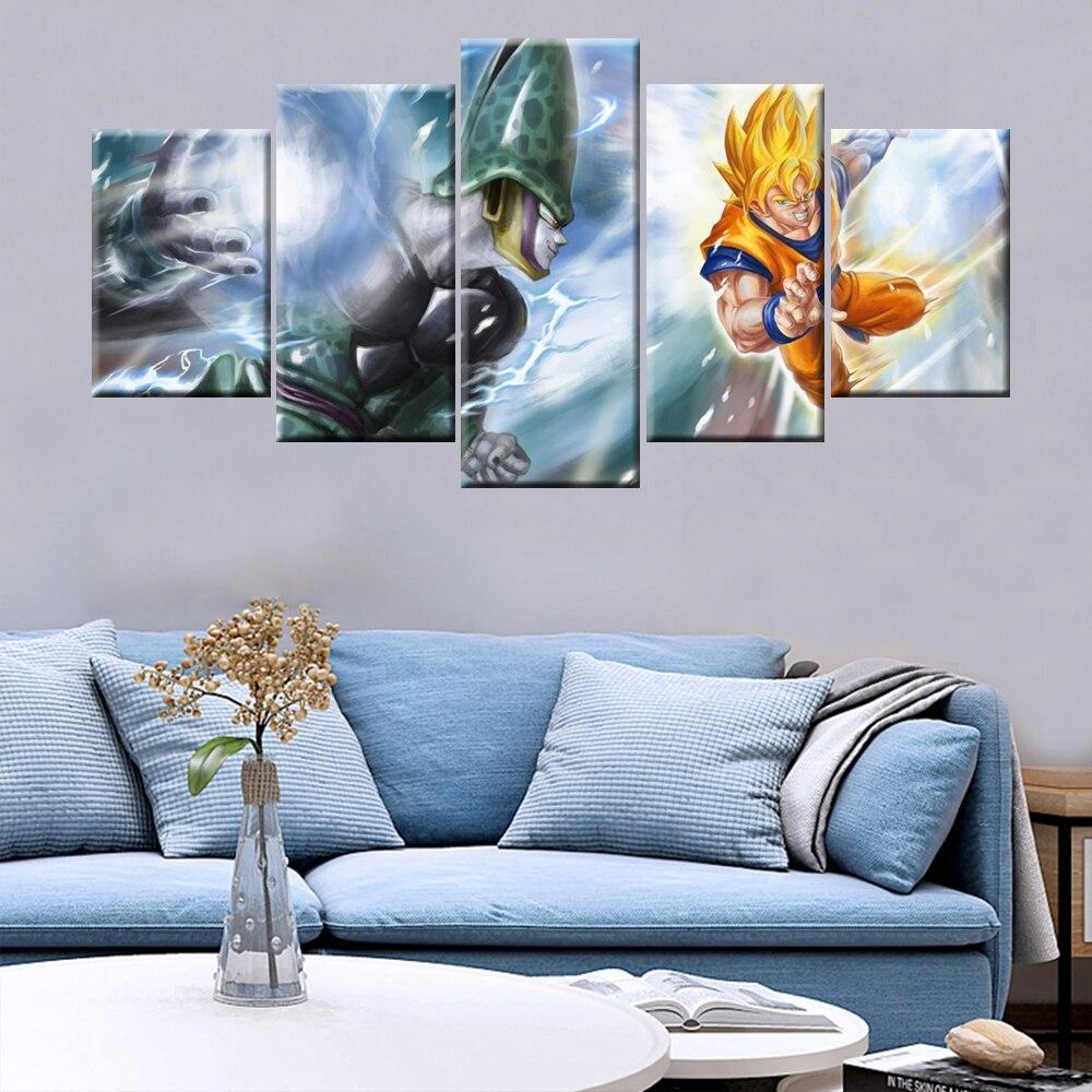 Dragon Ball - 5 Pieces Wall Art - Goku Super Saiyan - Cell - Printed Wall Pictures Home Decor - Dragon Ball Poster - Dragon Ball Canvas