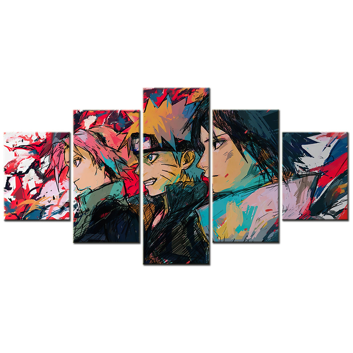 Naruto - 5 Pieces Wall Art - Uzumaki Naruto - Uchiha Sasuke - Haruno Sakura 2 - Printed Wall Pictures Home Decor - Naruto Poster - Naruto Canvas