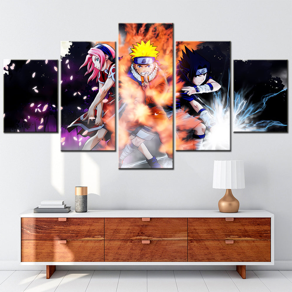 Naruto - 5 Pieces Wall Art - Uzumaki Naruto - Uchiha Sasuke - Haruno Sakura - Printed Wall Pictures Home Decor - Naruto Poster - Naruto Canvas