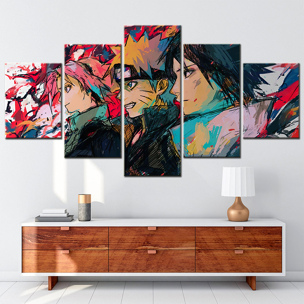 Naruto - 5 Pieces Wall Art - Uzumaki Naruto - Uchiha Sasuke - Haruno Sakura 2 - Printed Wall Pictures Home Decor - Naruto Poster - Naruto Canvas