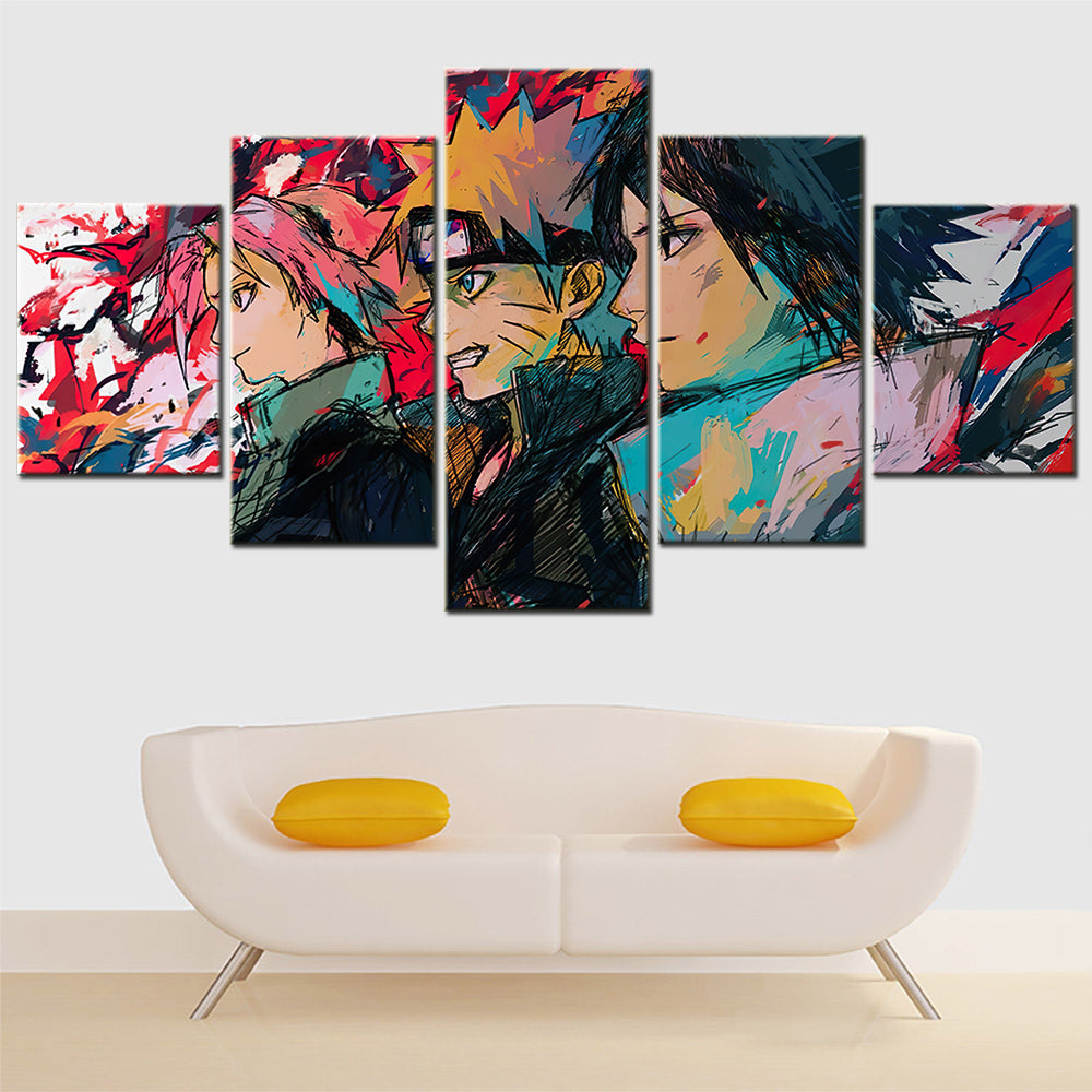 Naruto - 5 Pieces Wall Art - Uzumaki Naruto - Uchiha Sasuke - Haruno Sakura 2 - Printed Wall Pictures Home Decor - Naruto Poster - Naruto Canvas