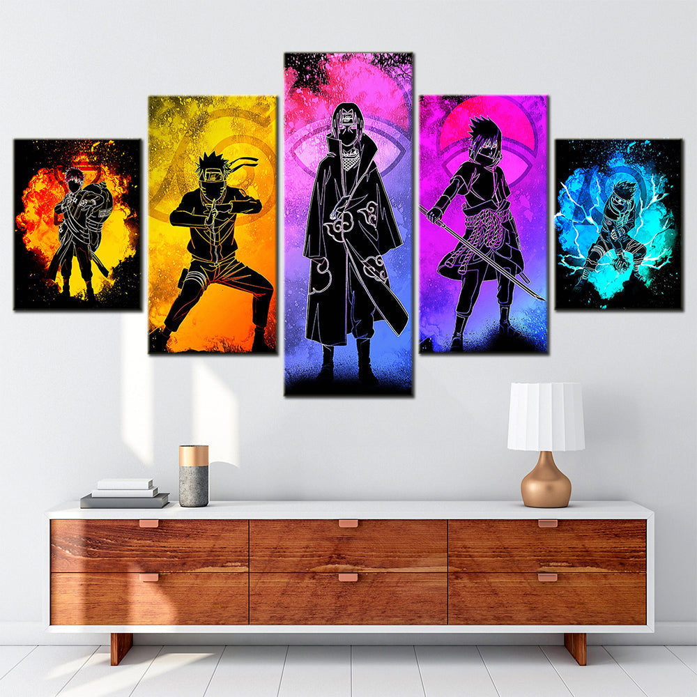 Naruto - 5 Pieces Wall Art - Uzumaki Naruto - Uchiha Sasuke - Hatake Kakashi - Namikaze Minato - Printed Wall Pictures Home Decor - Naruto Poster - Naruto Canvas