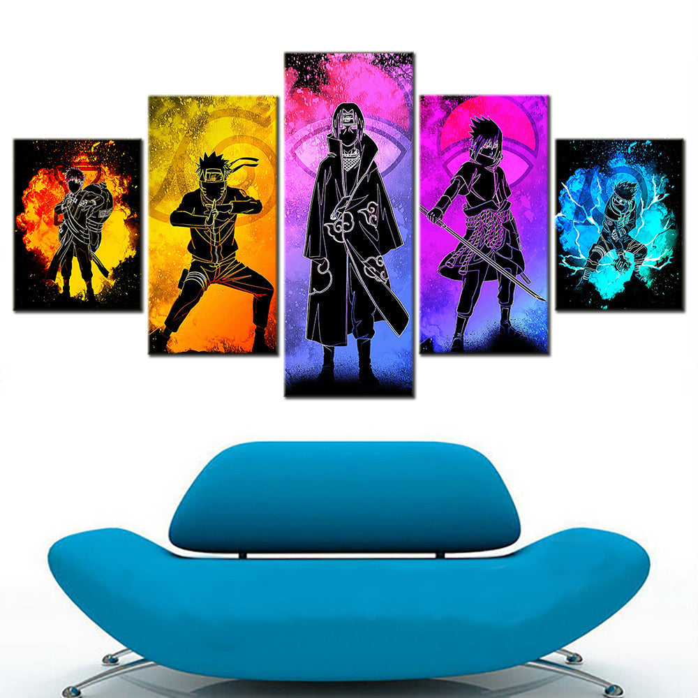 Naruto - 5 Pieces Wall Art - Uzumaki Naruto - Uchiha Sasuke - Hatake Kakashi - Namikaze Minato - Printed Wall Pictures Home Decor - Naruto Poster - Naruto Canvas