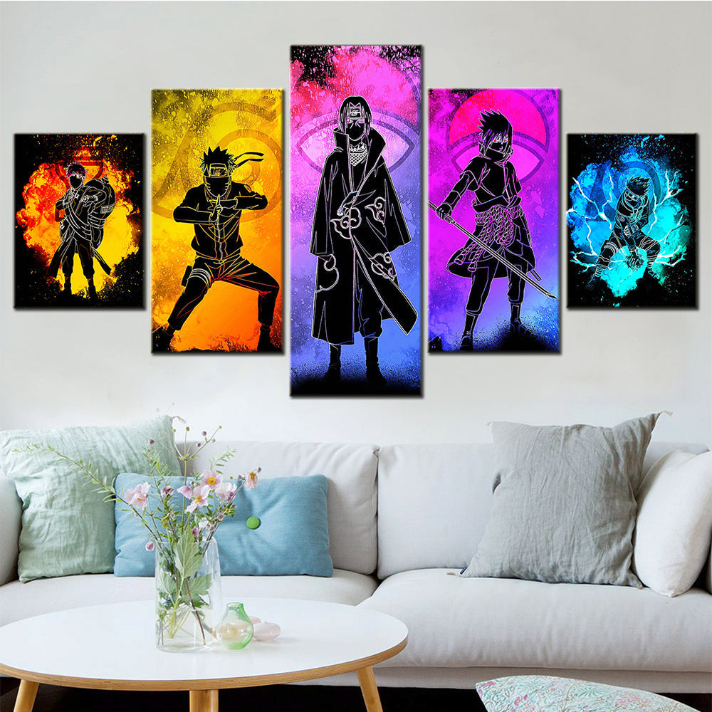 Naruto - 5 Pieces Wall Art - Uzumaki Naruto - Uchiha Sasuke - Hatake Kakashi - Namikaze Minato - Printed Wall Pictures Home Decor - Naruto Poster - Naruto Canvas