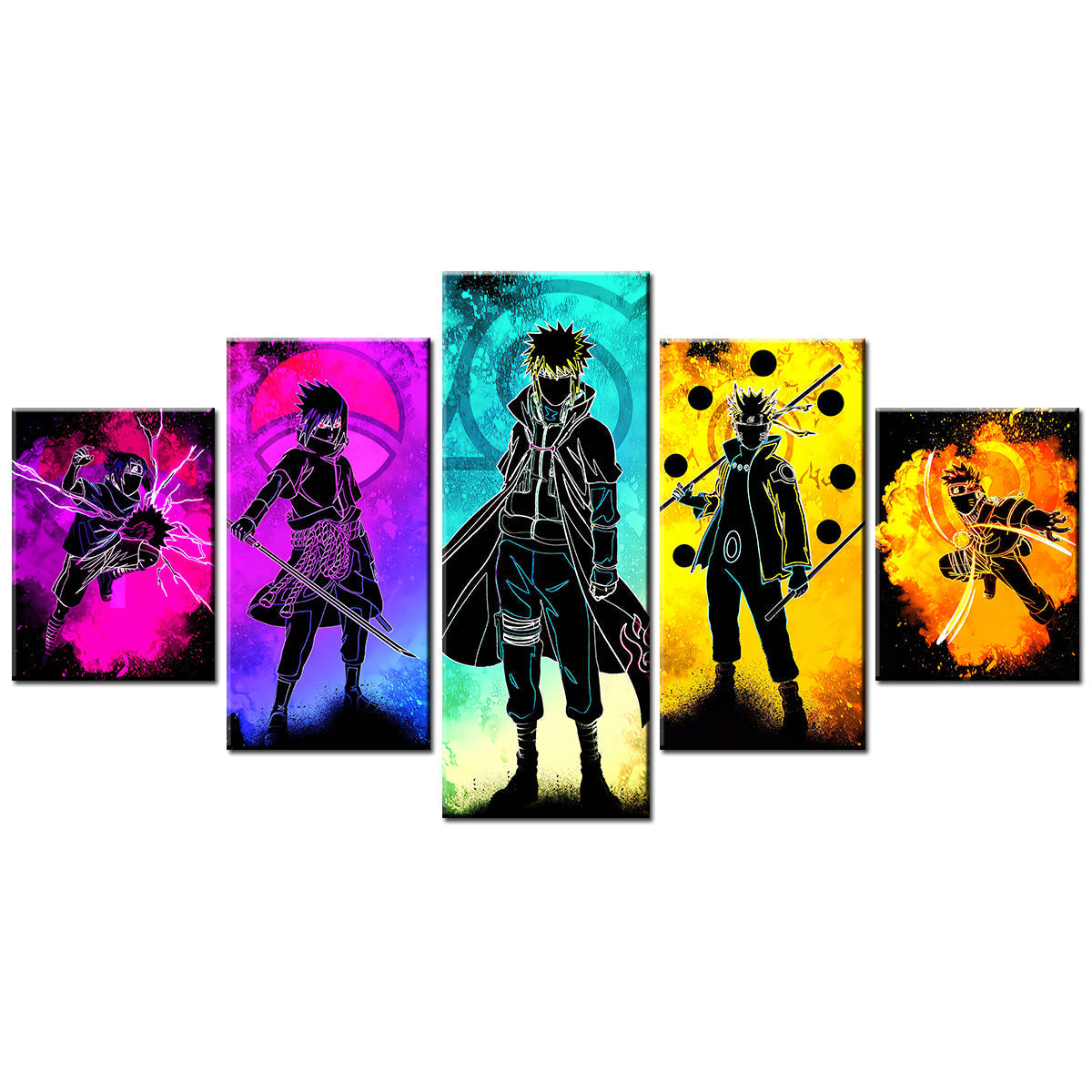 Naruto - 5 Pieces Wall Art - Uzumaki Naruto - Uchiha Sasuke - Namikaze Minato - Hatake Kakashi - Uchiha Itachi - Printed Wall Pictures Home Decor - Naruto Poster - Naruto Canvas