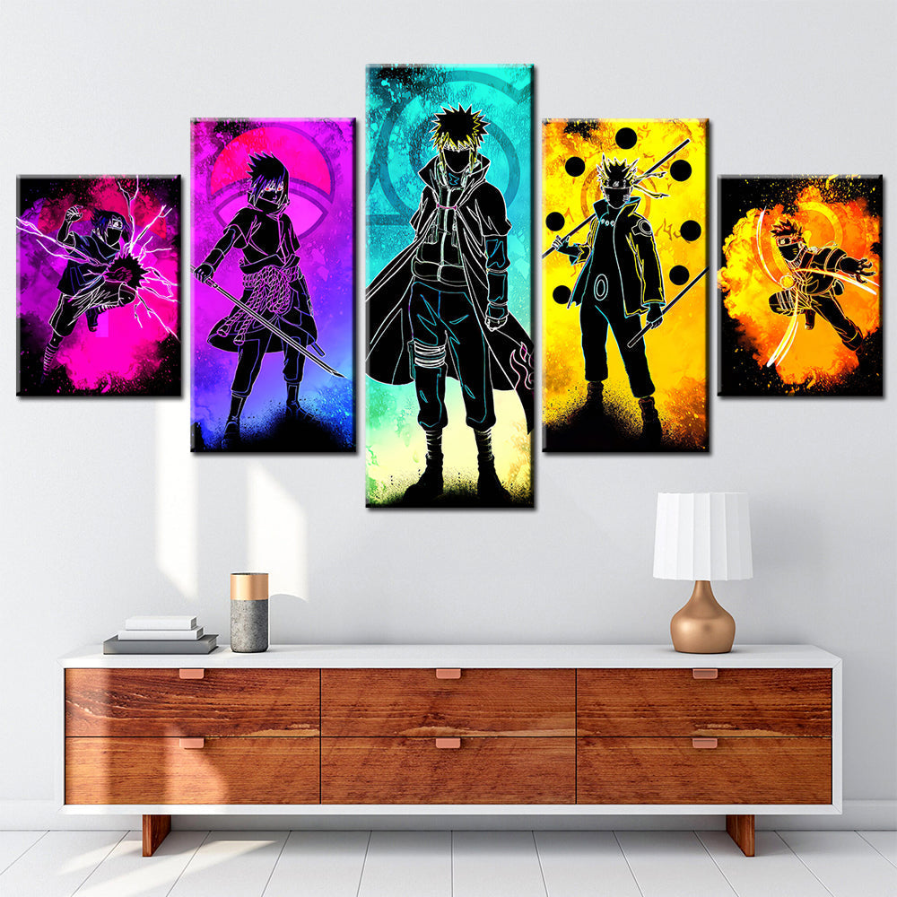 Naruto - 5 Pieces Wall Art - Uzumaki Naruto - Uchiha Sasuke - Namikaze Minato - Hatake Kakashi - Uchiha Itachi - Printed Wall Pictures Home Decor - Naruto Poster - Naruto Canvas