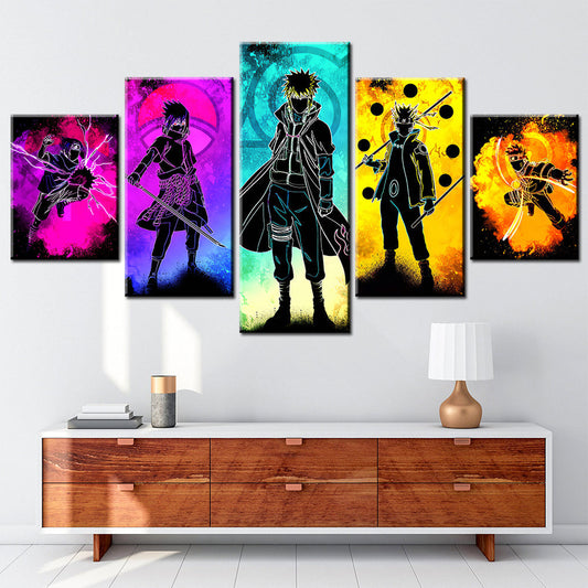 Naruto - 5 Pieces Wall Art - Uzumaki Naruto - Uchiha Sasuke - Namikaze Minato - Hatake Kakashi - Uchiha Itachi - Printed Wall Pictures Home Decor - Naruto Poster - Naruto Canvas