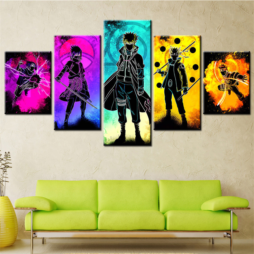 Naruto - 5 Pieces Wall Art - Uzumaki Naruto - Uchiha Sasuke - Namikaze Minato - Hatake Kakashi - Uchiha Itachi - Printed Wall Pictures Home Decor - Naruto Poster - Naruto Canvas