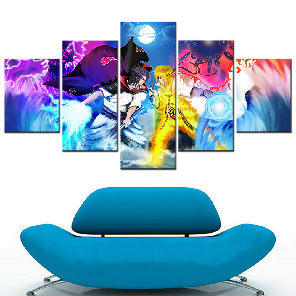 Naruto - 5 Pieces Wall Art - Uzumaki Naruto Vs Uchiha Sasuke - Master Character Training Pack - Printed Wall Pictures Home Decor - Naruto Poster - Naruto Canvas