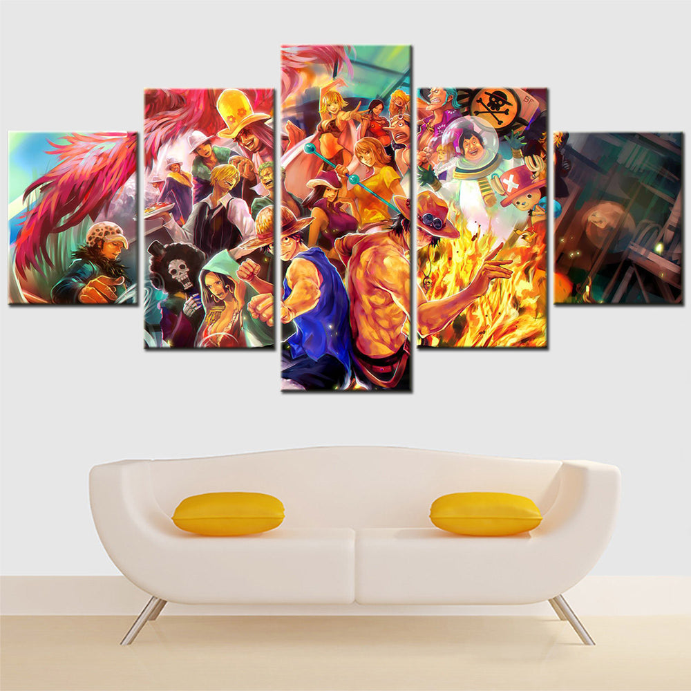 One Piece - 5 Pieces Wall Art - Monkey D. Luffy - Portgas D. Ace - Printed Wall Pictures Home Decor - One Piece Poster - One Piece Canvas