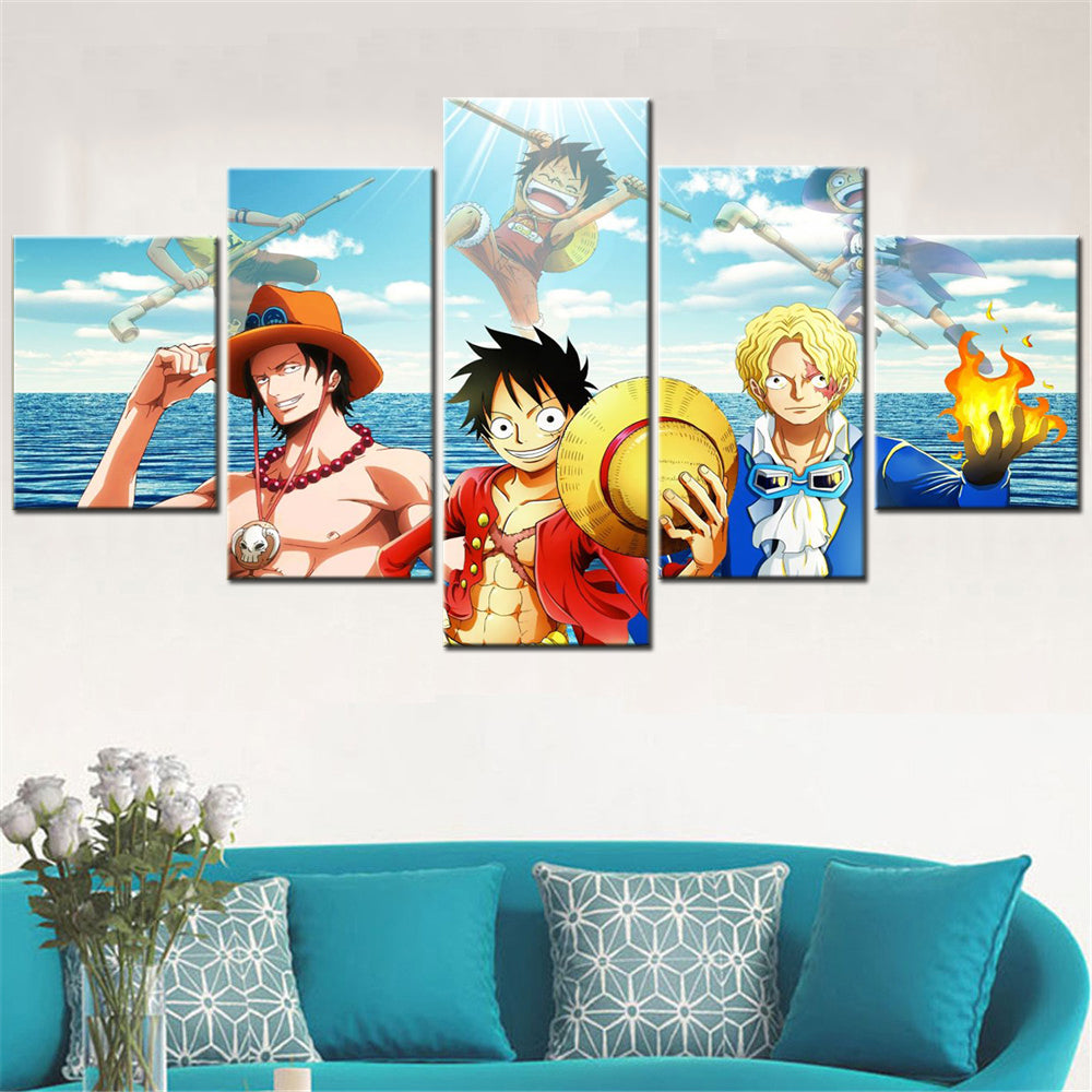 One Piece - 5 Pieces Wall Art - Monkey D. Luffy - Portgas D. Ace - Sabo - Printed Wall Pictures Home Decor - One Piece Poster - One Piece Canvas