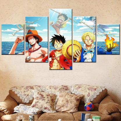 One Piece - 5 Pieces Wall Art - Monkey D. Luffy - Portgas D. Ace - Sabo - Printed Wall Pictures Home Decor - One Piece Poster - One Piece Canvas