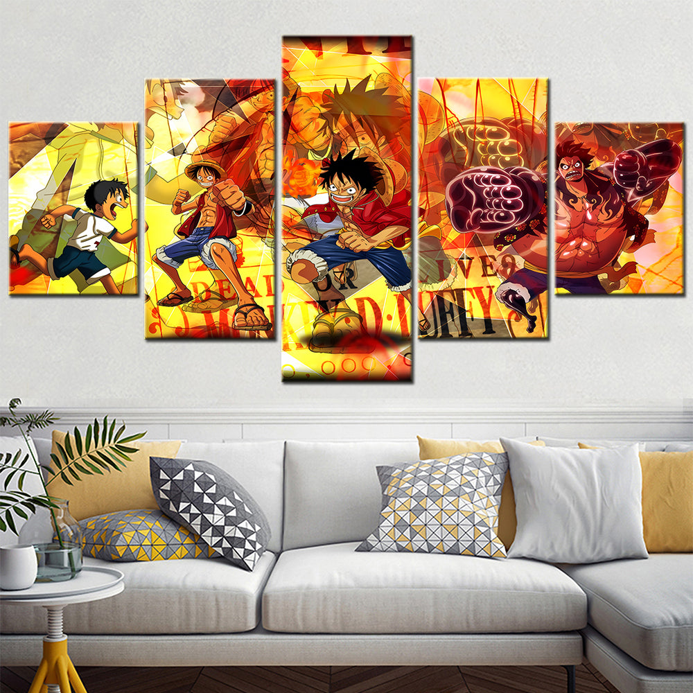 One Piece - 5 Pieces Wall Art - Monkey D. Luffy 4 - Printed Wall Pictures Home Decor - One Piece Poster - One Piece Canvas