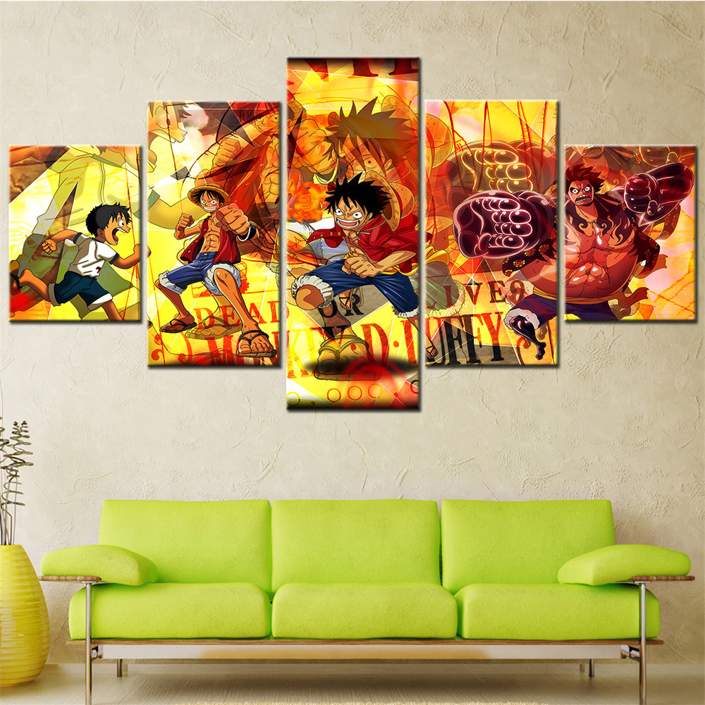 One Piece - 5 Pieces Wall Art - Monkey D. Luffy 4 - Printed Wall Pictures Home Decor - One Piece Poster - One Piece Canvas