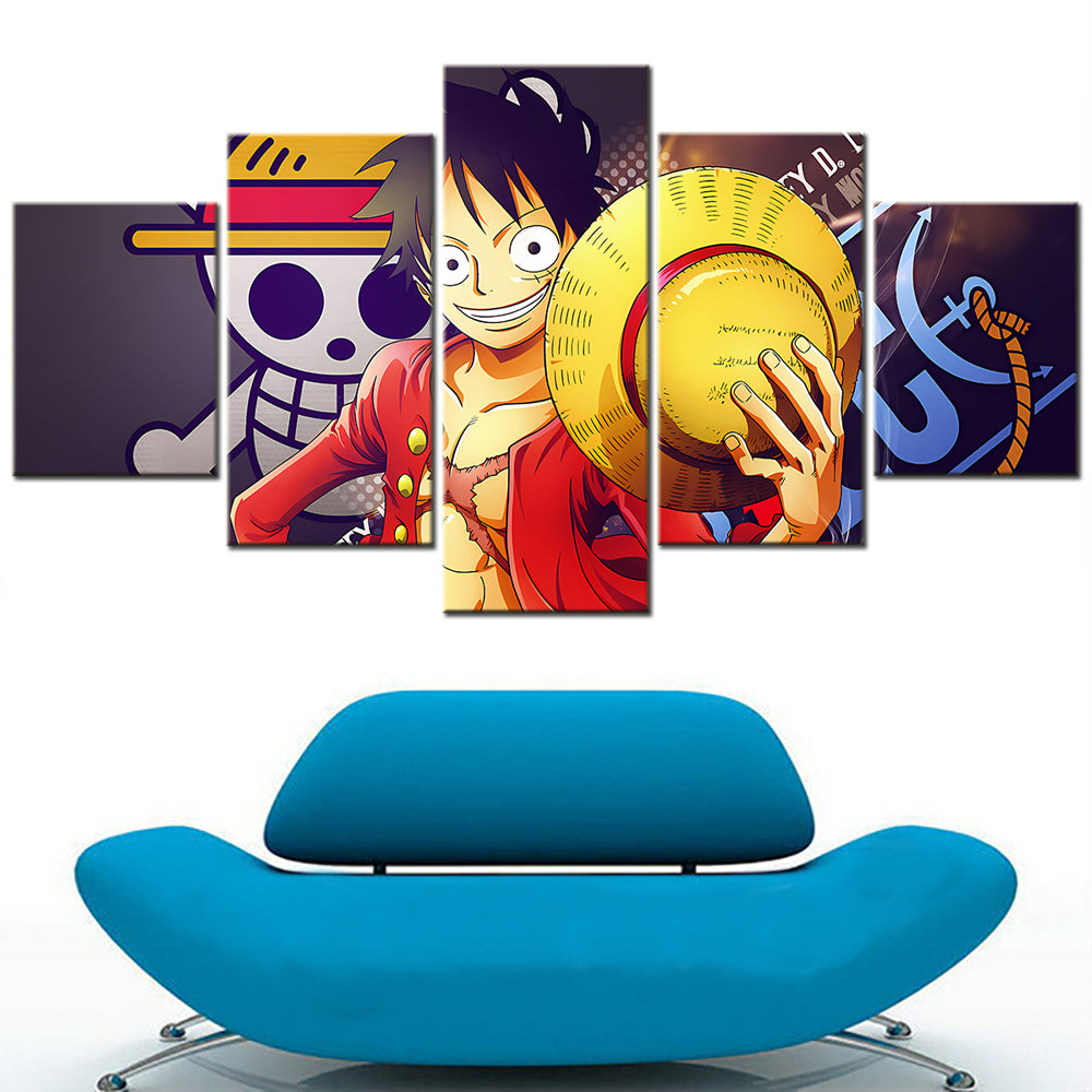 One Piece - 5 Pieces Wall Art - Monkey D. Luffy 5 - Printed Wall Pictures Home Decor - One Piece Poster - One Piece Canvas