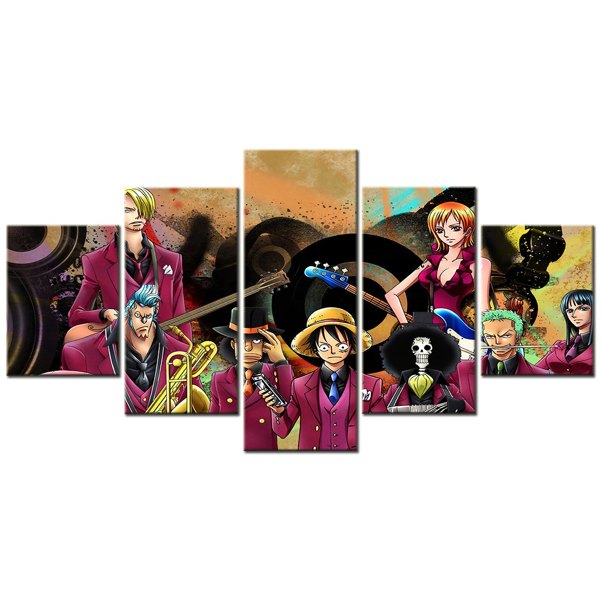 One Piece - 5 Pieces Wall Art - Monkey D. Luffy - Roronoa Zoro - Nami - Sanji - Usopp - Rock & Roll - Printed Wall Pictures Home Decor - One Piece Poster - One Piece Canvas