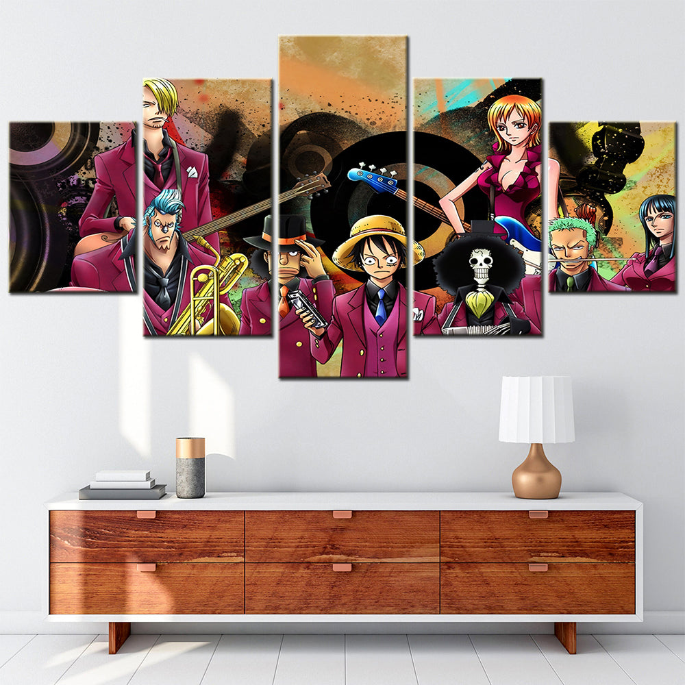 One Piece - 5 Pieces Wall Art - Monkey D. Luffy - Roronoa Zoro - Nami - Sanji - Usopp - Rock & Roll - Printed Wall Pictures Home Decor - One Piece Poster - One Piece Canvas