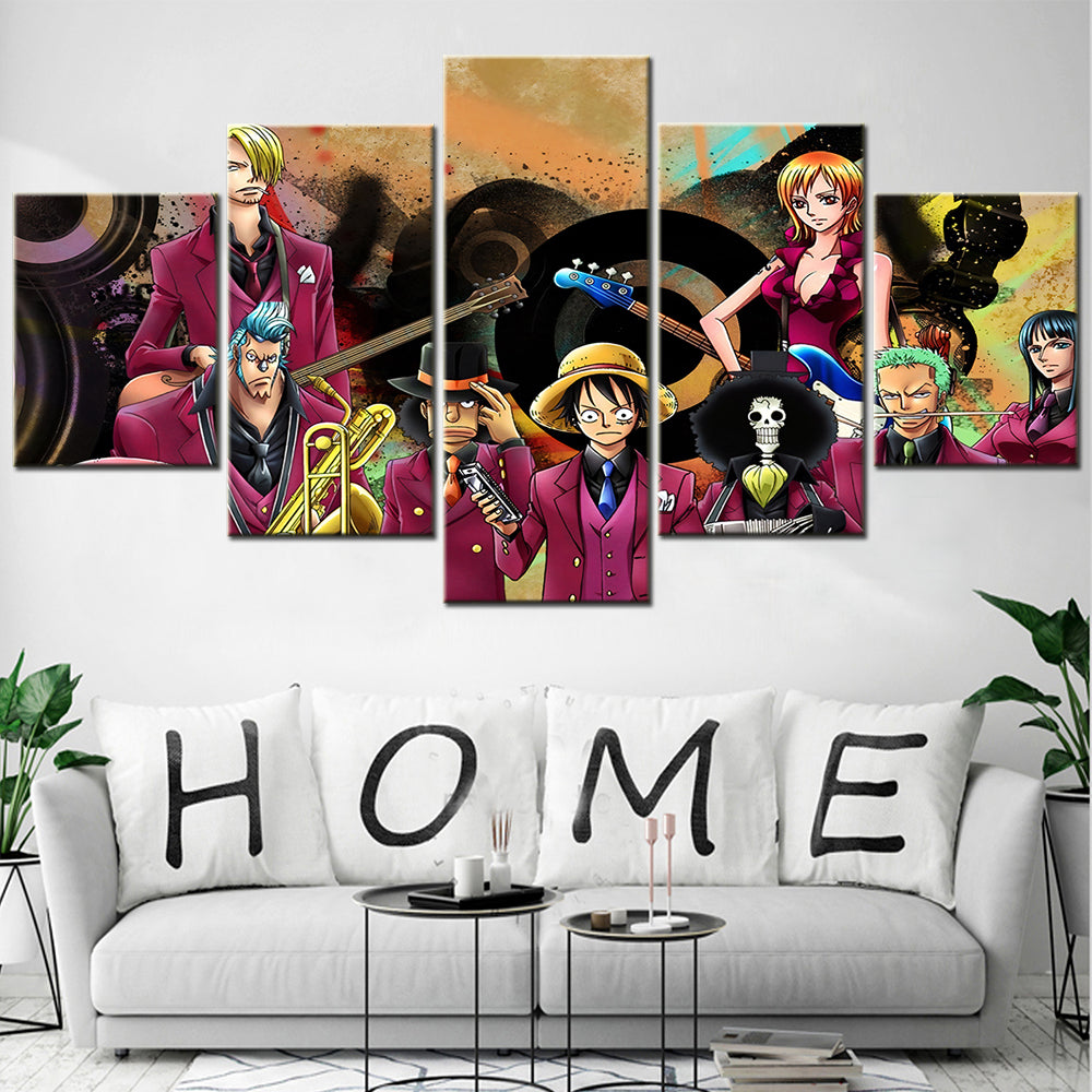 One Piece - 5 Pieces Wall Art - Monkey D. Luffy - Roronoa Zoro - Nami - Sanji - Usopp - Rock & Roll - Printed Wall Pictures Home Decor - One Piece Poster - One Piece Canvas