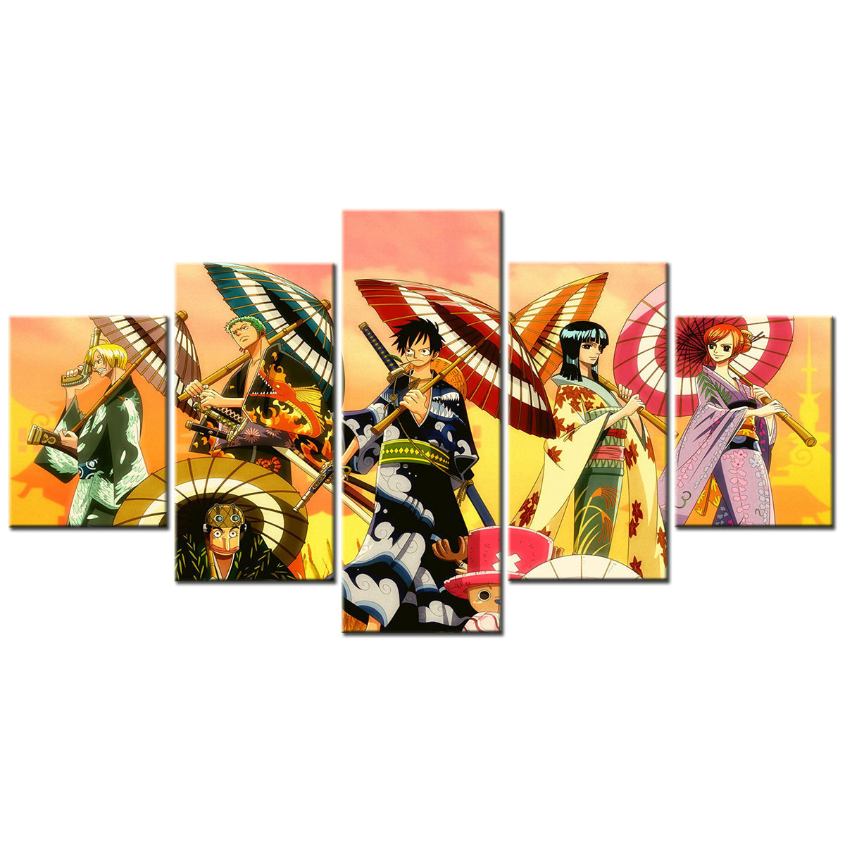 One Piece - 5 Pieces Wall Art - Monkey D. Luffy - Roronoa Zoro - Sanji - Nami - Nico Robin - Printed Wall Pictures Home Decor - One Piece Poster - One Piece Canvas