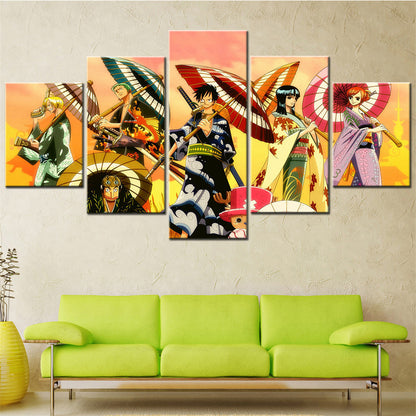 One Piece - 5 Pieces Wall Art - Monkey D. Luffy - Roronoa Zoro - Sanji - Nami - Nico Robin - Printed Wall Pictures Home Decor - One Piece Poster - One Piece Canvas