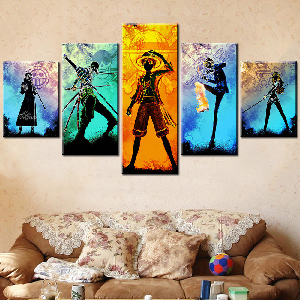 One Piece - 5 Pieces Wall Art - Monkey D. Luffy - Roronoa Zoro - Sanji - Nami - Trafalgar D. Water Law - Printed Wall Pictures Home Decor - One Piece Poster - One Piece Canvas