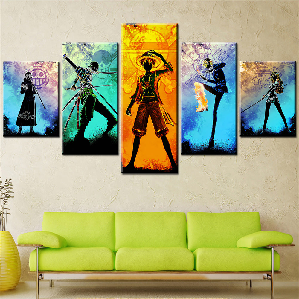 One Piece - 5 Pieces Wall Art - Monkey D. Luffy - Roronoa Zoro - Sanji - Nami - Trafalgar D. Water Law - Printed Wall Pictures Home Decor - One Piece Poster - One Piece Canvas