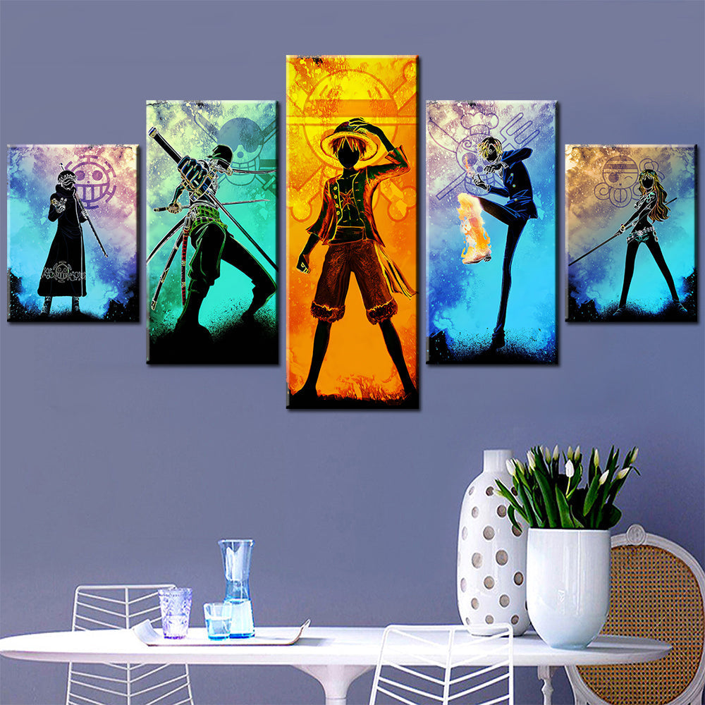 One Piece - 5 Pieces Wall Art - Monkey D. Luffy - Roronoa Zoro - Sanji - Nami - Trafalgar D. Water Law - Printed Wall Pictures Home Decor - One Piece Poster - One Piece Canvas