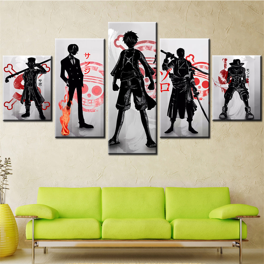 One Piece - 5 Pieces Wall Art - Monkey D. Luffy - Roronoa Zoro - Sanji - Portgas D. Ace - Sabo - Printed Wall Pictures Home Decor - One Piece Poster - One Piece Canvas