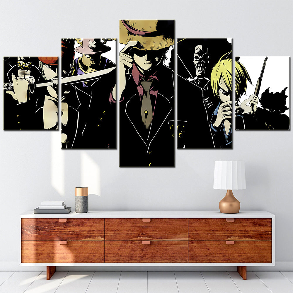 One Piece - 5 Pieces Wall Art - Monkey D. Luffy - Roronoa Zoro - Sanji - Trafalgar D. Water Law - Brook - Printed Wall Pictures Home Decor - One Piece Poster - One Piece Canvas