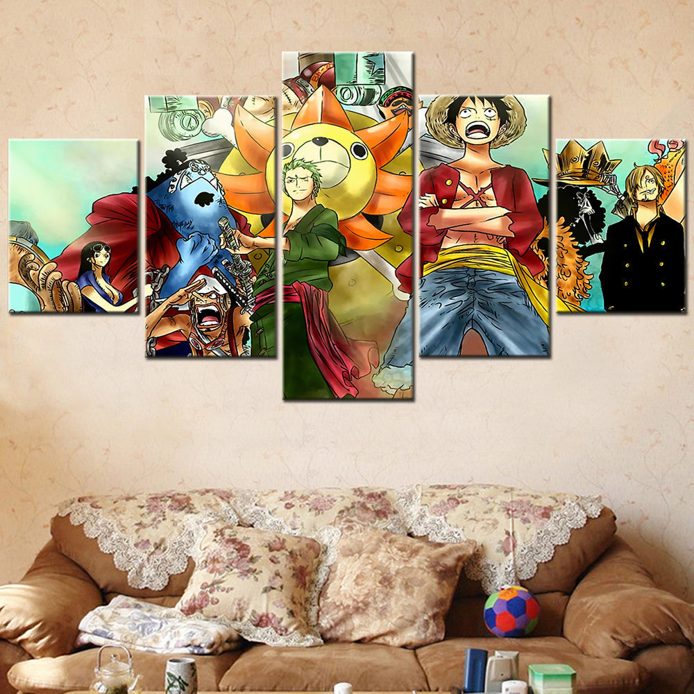 One Piece - 5 Pieces Wall Art - Monkey D. Luffy - Roronoa Zoro - Sanji - Usopp - Brook - Nico Robin - Printed Wall Pictures Home Decor - One Piece Poster - One Piece Canvas