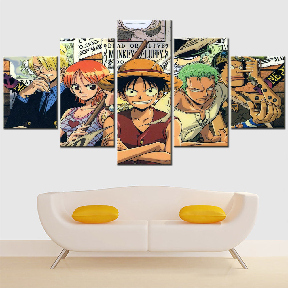 One Piece - 5 Pieces Wall Art - Monkey D. Luffy - Roronoa Zoro - Sanji - Usopp - Nami - Printed Wall Pictures Home Decor - One Piece Poster - One Piece Canvas