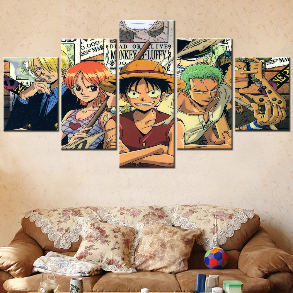 One Piece - 5 Pieces Wall Art - Monkey D. Luffy - Roronoa Zoro - Sanji - Usopp - Nami - Printed Wall Pictures Home Decor - One Piece Poster - One Piece Canvas