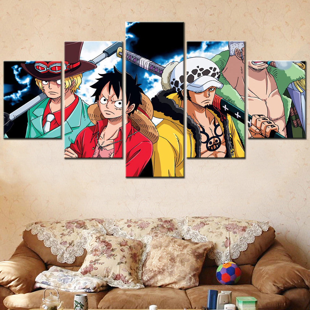 One Piece - 5 Pieces Wall Art - Monkey D. Luffy - Roronoa Zoro - Trafalgar D. Water Law - Sabo - Printed Wall Pictures Home Decor - One Piece Poster - One Piece Canvas