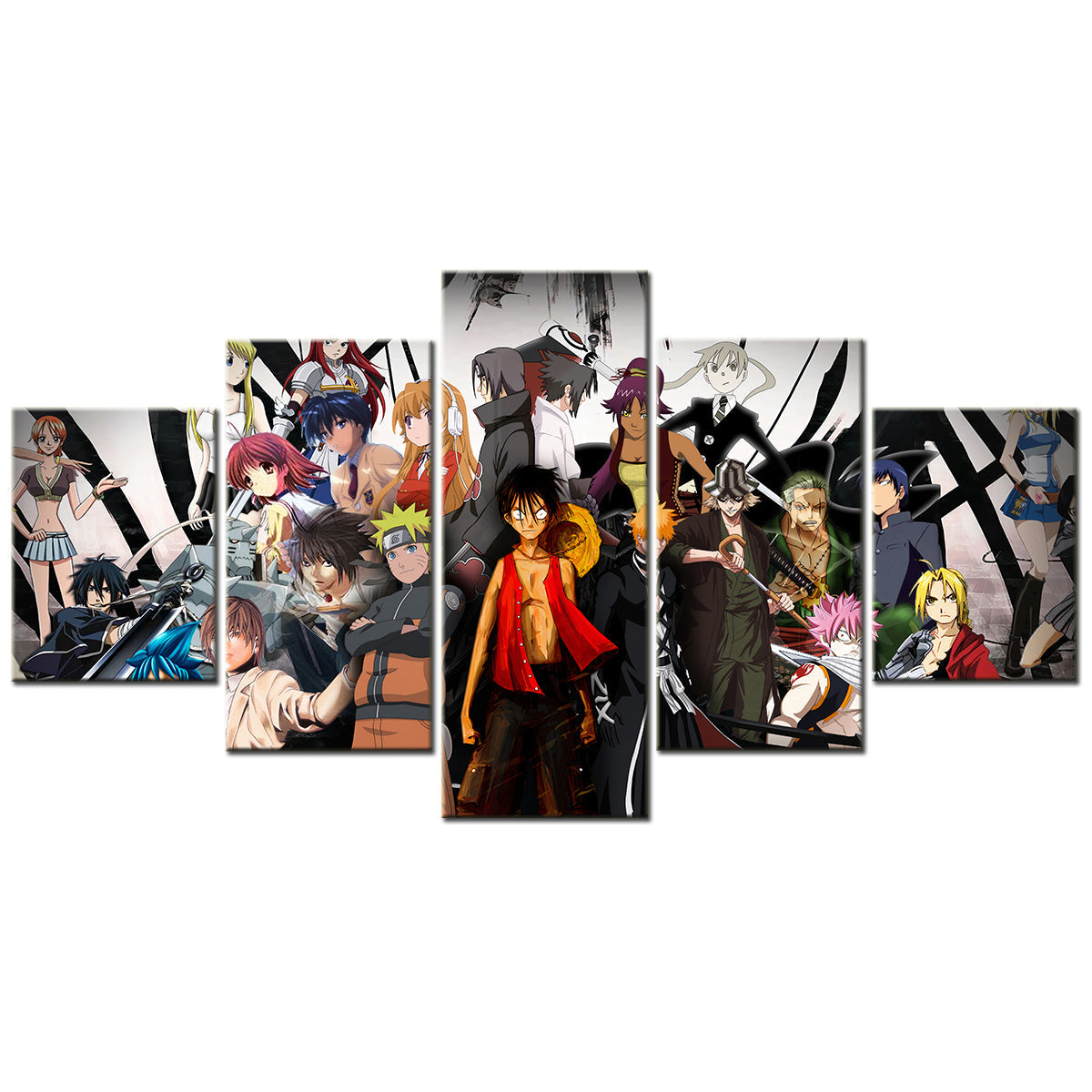 One Piece - 5 Pieces Wall Art - Monkey D. Luffy - Roronoa Zoro - Uzumaki Naruto - Hatake Kakashi - Printed Wall Pictures Home Decor - One Piece Poster - One Piece Canvas