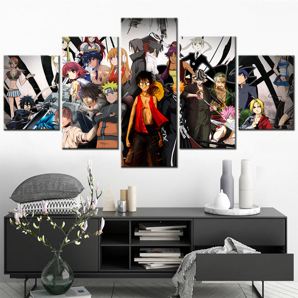 One Piece - 5 Pieces Wall Art - Monkey D. Luffy - Roronoa Zoro - Uzumaki Naruto - Hatake Kakashi - Printed Wall Pictures Home Decor - One Piece Poster - One Piece Canvas