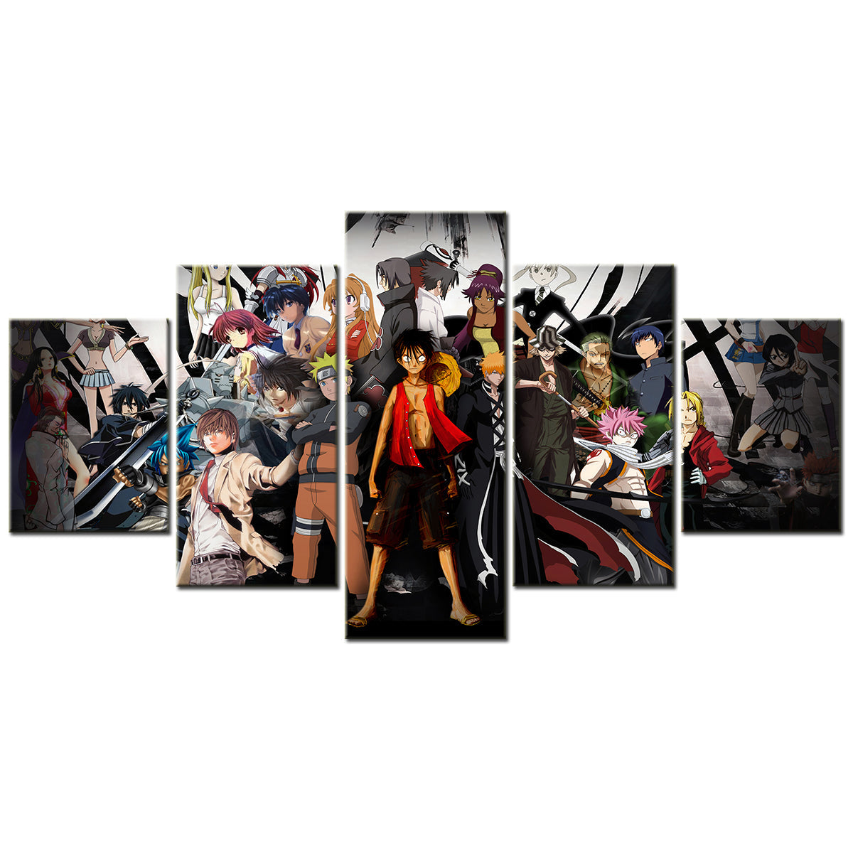 One Piece - 5 Pieces Wall Art - Monkey D. Luffy - Roronoa Zoro - Uzumaki Naruto - Uchiha Sasuke - Printed Wall Pictures Home Decor - One Piece Poster - One Piece Canvas