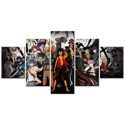 One Piece - 5 Pieces Wall Art - Monkey D. Luffy - Roronoa Zoro - Uzumaki Naruto - Uchiha Sasuke - Printed Wall Pictures Home Decor - One Piece Poster - One Piece Canvas