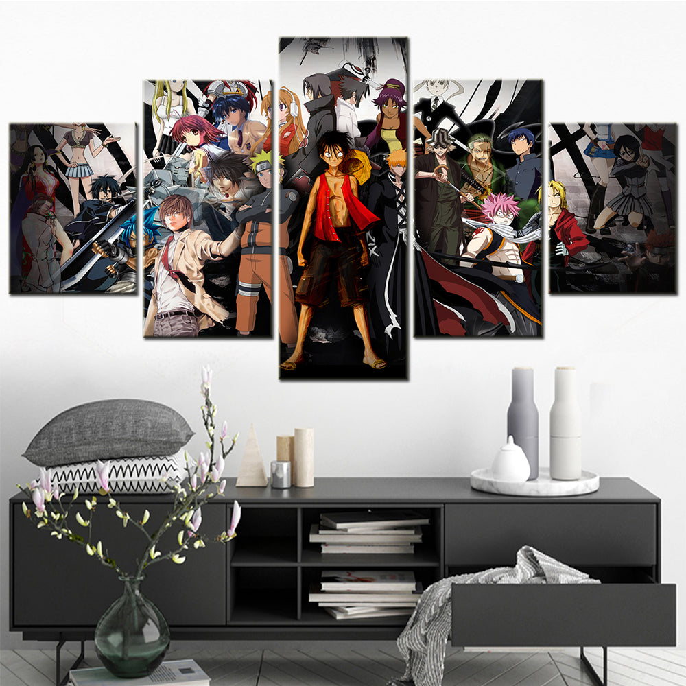 One Piece - 5 Pieces Wall Art - Monkey D. Luffy - Roronoa Zoro - Uzumaki Naruto - Uchiha Sasuke - Printed Wall Pictures Home Decor - One Piece Poster - One Piece Canvas