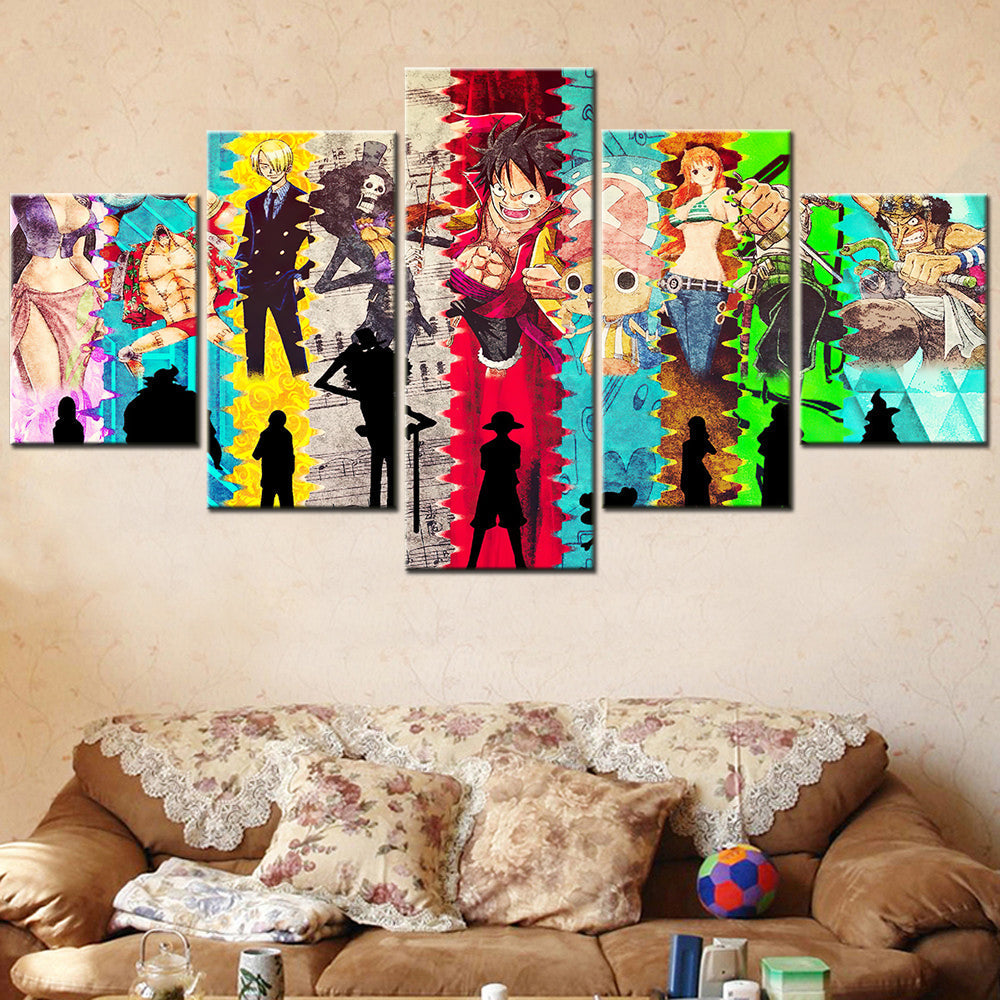 One Piece - 5 Pieces Wall Art - Monkey D. Luffy - Sanji - Brook - Usopp - Nami - Nico Robin - Printed Wall Pictures Home Decor - One Piece Poster - One Piece Canvas