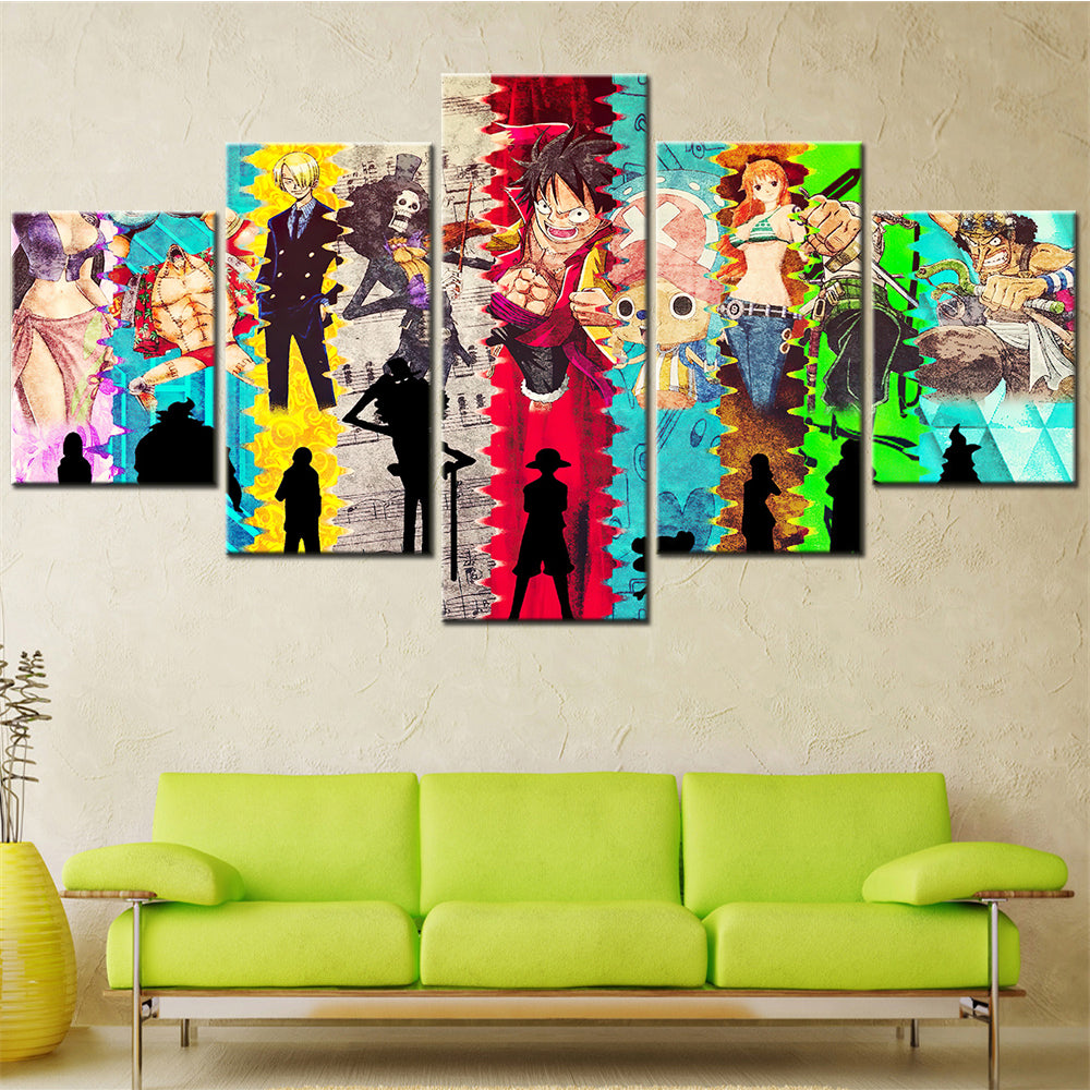 One Piece - 5 Pieces Wall Art - Monkey D. Luffy - Sanji - Brook - Usopp - Nami - Nico Robin - Printed Wall Pictures Home Decor - One Piece Poster - One Piece Canvas