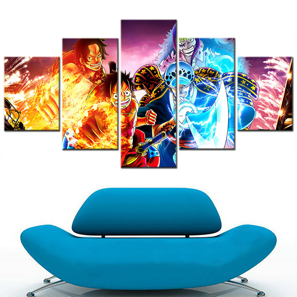 One Piece - 5 Pieces Wall Art - Monkey D. Luffy - Trafalgar D. Water Law - Portgas D. Ace - Bartolomeo - Printed Wall Pictures Home Decor - One Piece Poster - One Piece Canvas