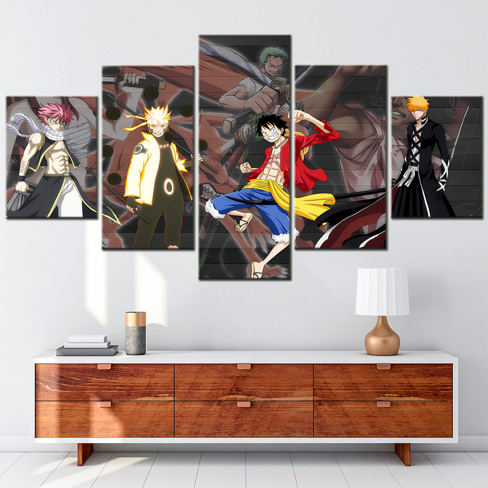 One Piece - 5 Pieces Wall Art - Monkey D. Luffy - Uzumaki Naruto -Printed Wall Pictures Home Decor - One Piece Poster - One Piece Canvas