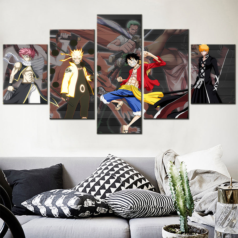 One Piece - 5 Pieces Wall Art - Monkey D. Luffy - Uzumaki Naruto -Printed Wall Pictures Home Decor - One Piece Poster - One Piece Canvas