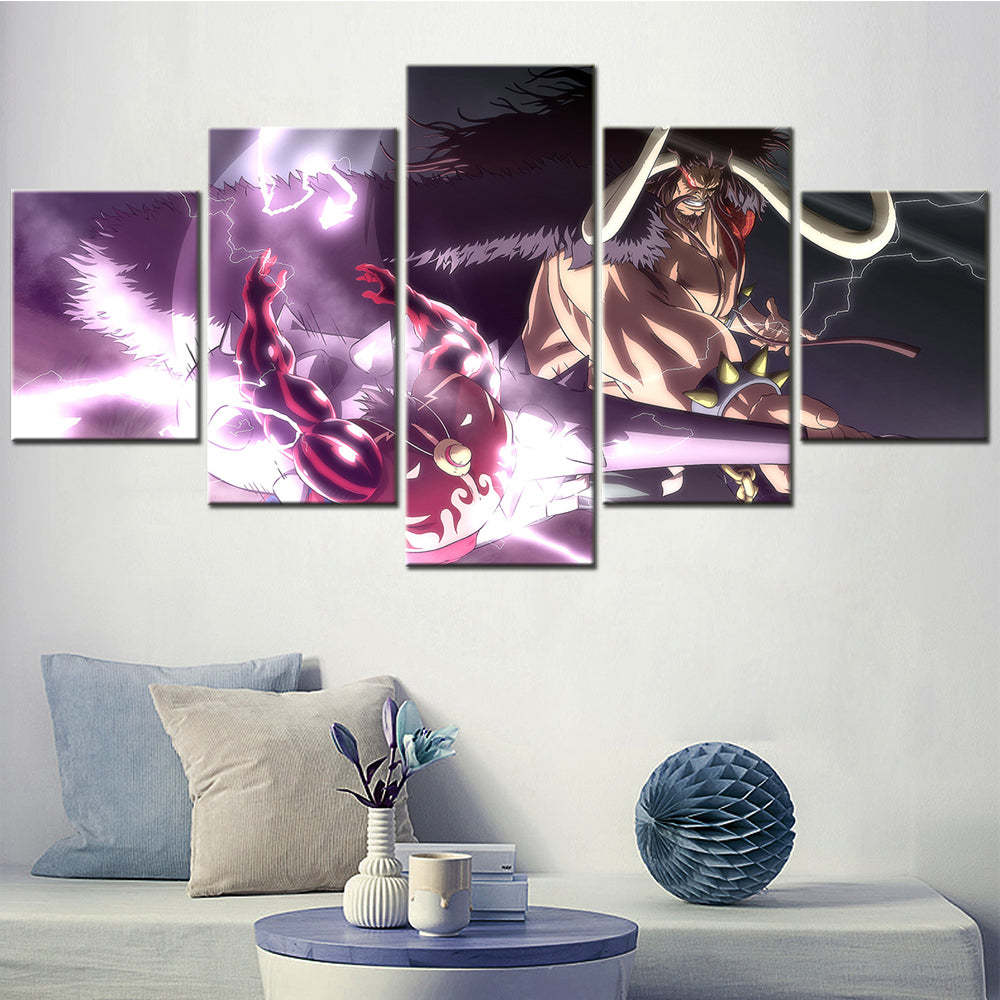 One Piece - 5 Pieces Wall Art - Monkey D. Luffy Vs Kaido - Printed Wall Pictures Home Decor - One Piece Poster - One Piece Canvas