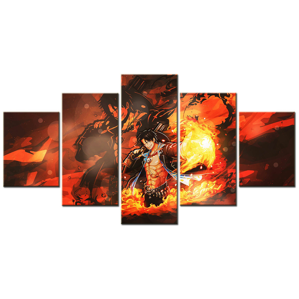 One Piece - 5 Pieces Wall Art - Portgas D. Ace 4 - Printed Wall Pictures Home Decor - One Piece Poster - One Piece Canvas