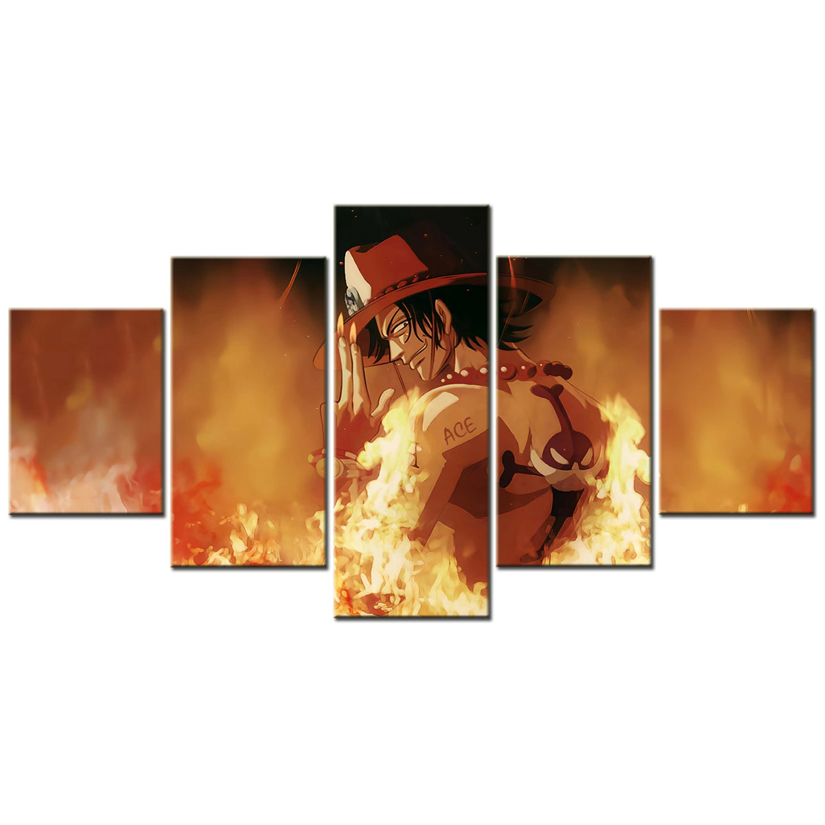 One Piece - 5 Pieces Wall Art - Portgas D. Ace 1 - Printed Wall Pictures Home Decor - One Piece Poster - One Piece Canvas