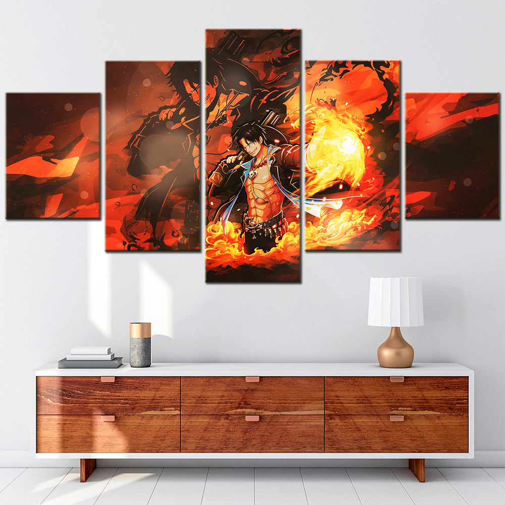 One Piece - 5 Pieces Wall Art - Portgas D. Ace 4 - Printed Wall Pictures Home Decor - One Piece Poster - One Piece Canvas