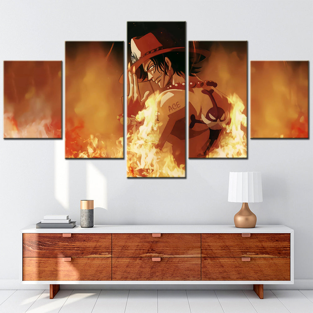 One Piece - 5 Pieces Wall Art - Portgas D. Ace 1 - Printed Wall Pictures Home Decor - One Piece Poster - One Piece Canvas